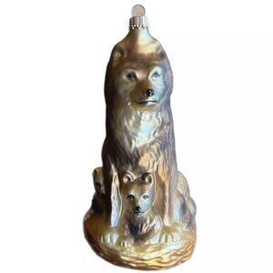 Vintage Germany Marked K Christmas Ornament Dog Wolf Coyote Babies Animal